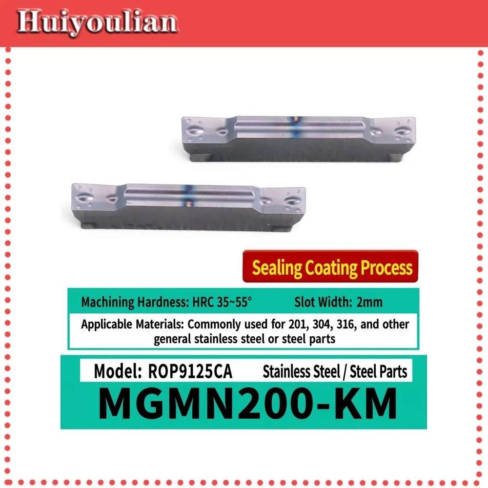10pcs MGMN200-KM ROP9125CA Carbide Grooving Insert Advanced Coating for Stainless Steel 201 304 316 HRC35-55 2mm