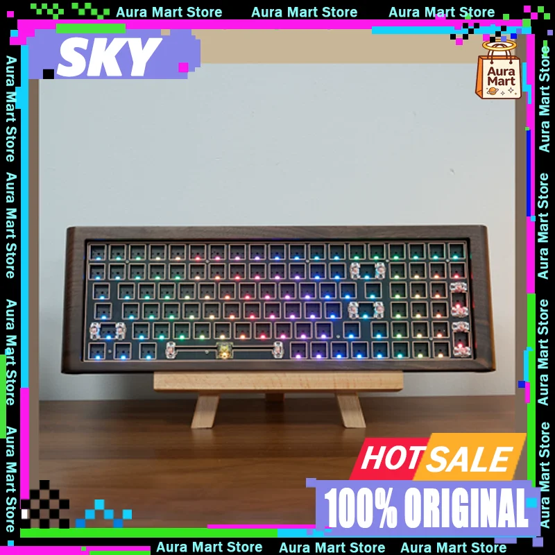 SKY Walnut Shell Mechanical Keyboard Kit Wireless Tri Mode Hot Swap RGB Ergonomic Design DIY Keyboard 8000mAh Long Battery Life