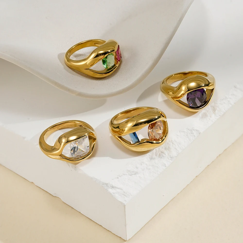 

ENFASHION Anillos Colorful Zircon Ring For Women Stainless steel 18K Plated Gold Delicate Fashion High Street Jewelry R254561