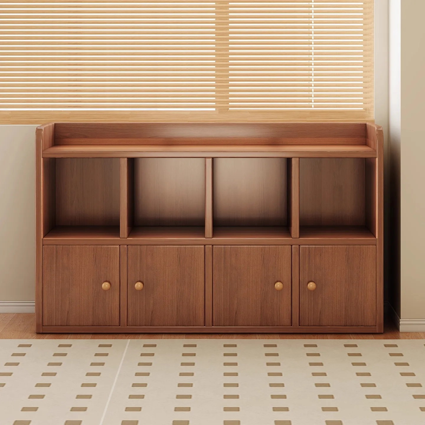 

Customizable Bookcase Storage Living Room Floor-to-ceiling Wall Bay Window Cabinet Tea Side Cabinet Walnut