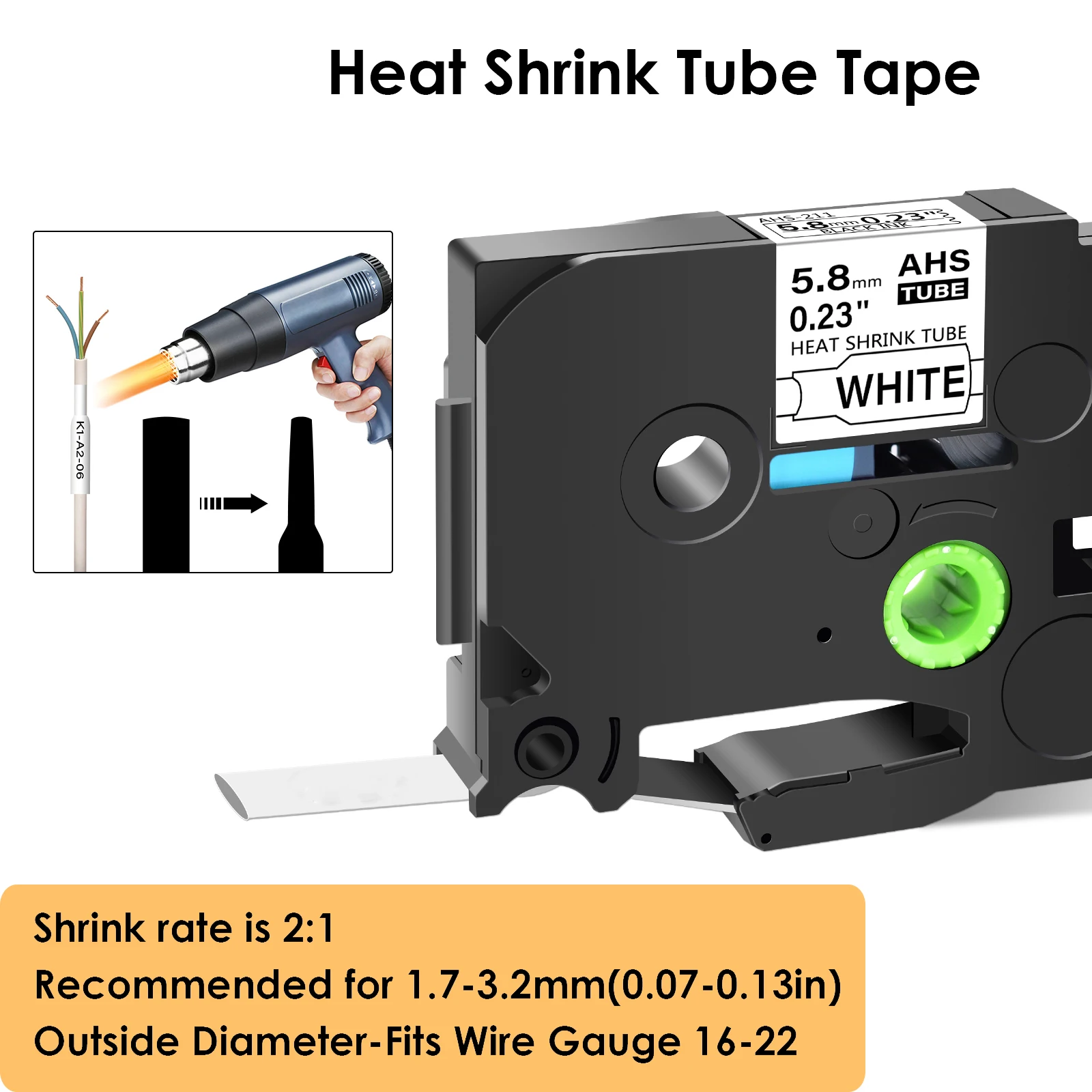 5PK Heat Shrink Tubes 5.8mm Compatible Brother Hse-211 Label Tubes Black on White Cartridge Cassette For P-Touch Label Printers