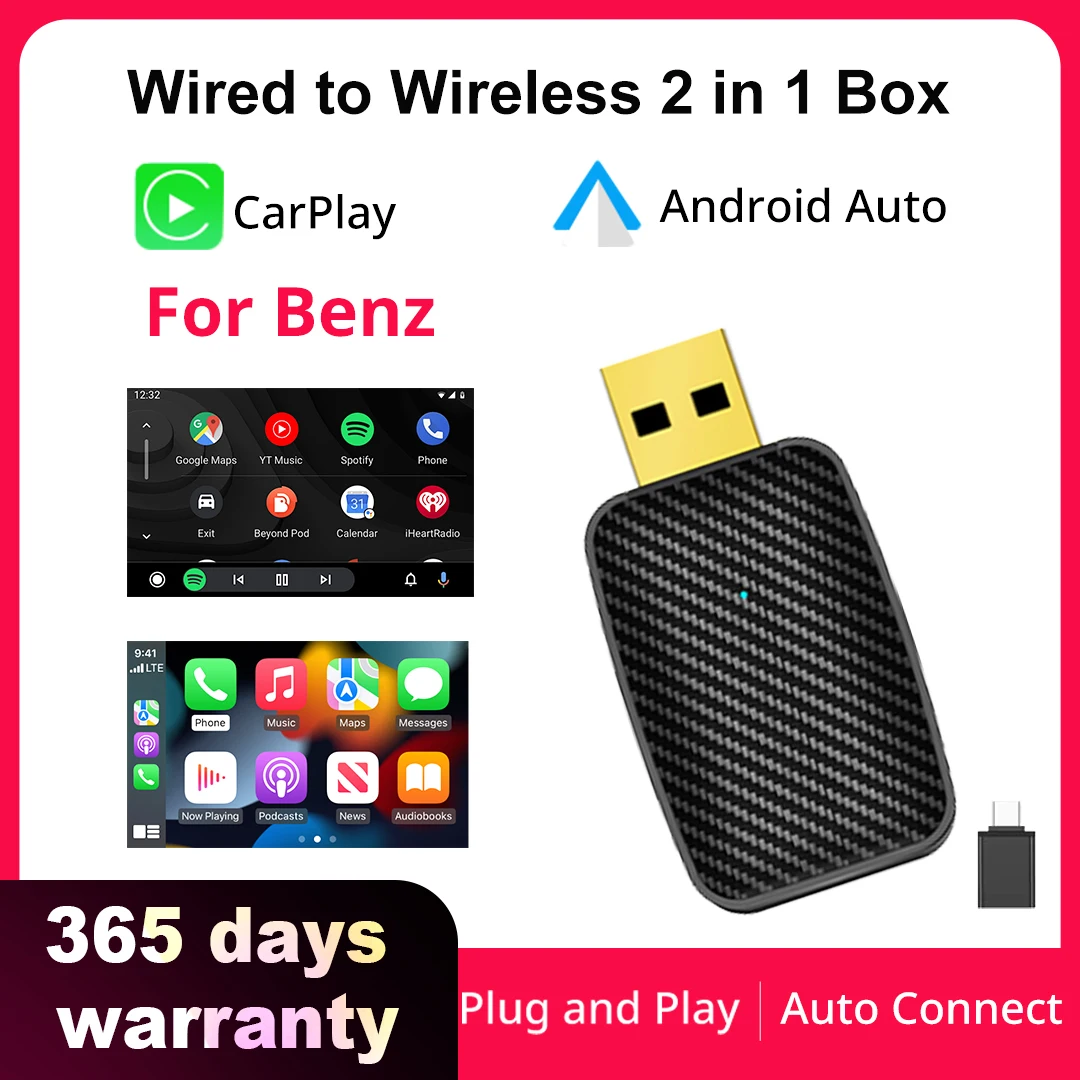 2024 NEW 2in1 Wireless Android Auto Adapter Carplay Wireless For Mercedes Benz A C E S GLA GLB GLC 300 GLE GLS EQB EQC