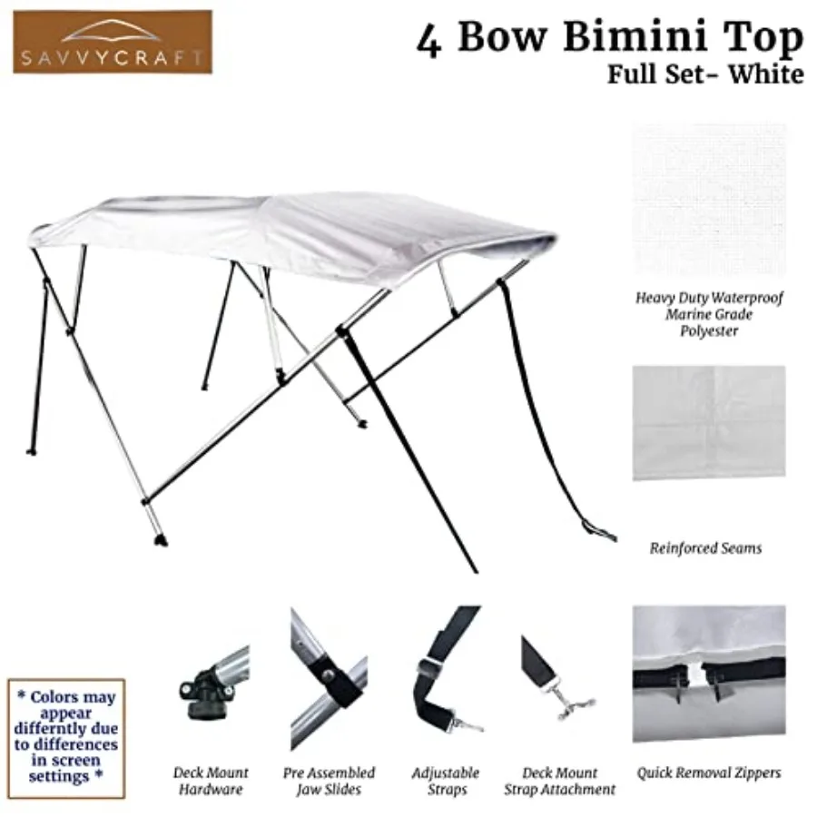 4 القوس بيميني غطاء القارب العلوي الأبيض 4 القوس 96 لتر 54 ساعة 7378 واط مع أقطاب خلفية التمهيد للحماية البحرية وظل الشمس في ركوب القوارب