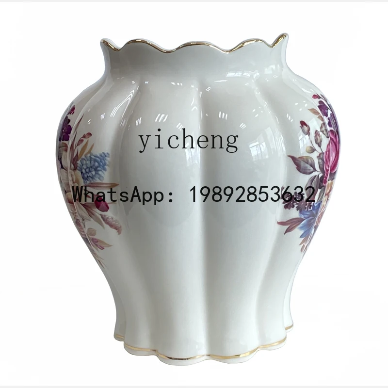 

B-1 Chinese and Western Style Blue and White Porcelain Rose Home Decor Vase Barrel Scroll Jar
