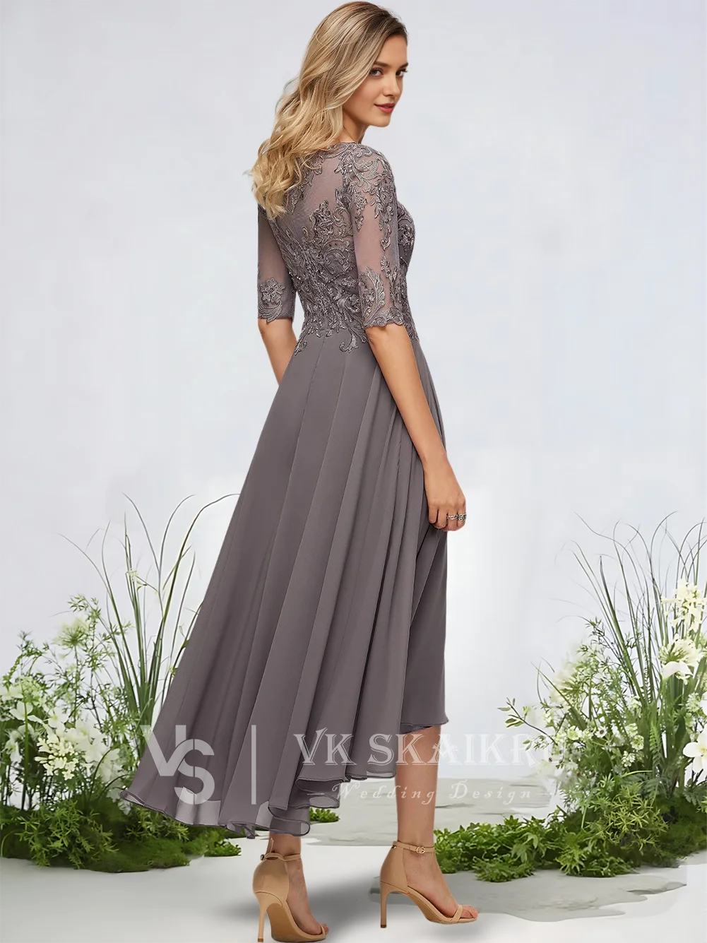 A Elegant Evening Dresses Women A-Line Illusion Boat Chiffon Lace Gown With Half Sleeve Sequins 2025 Summer Prom Luxury Formal​