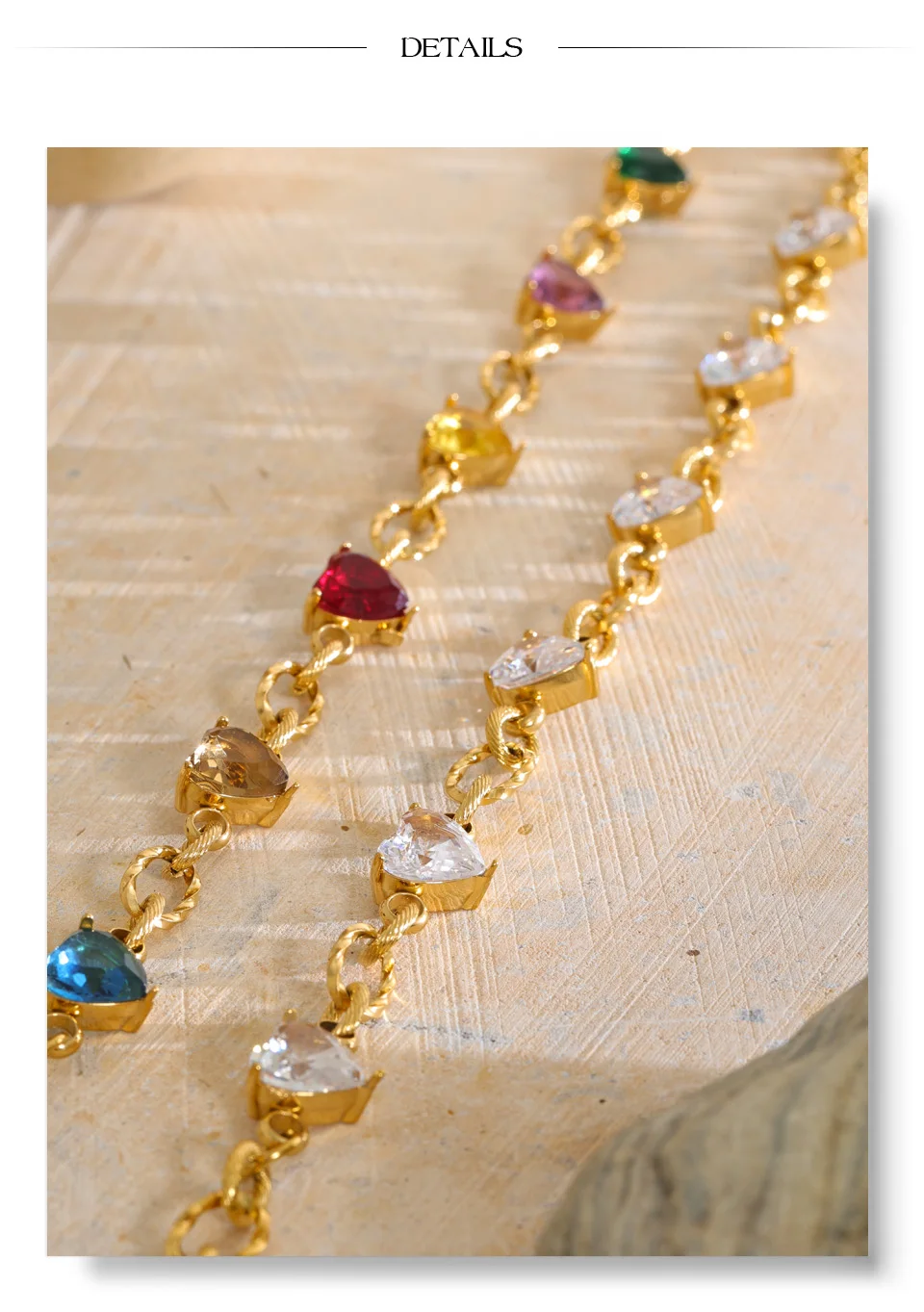 Yhpup Edelstahl-Halskette mit bunten Zirkonia-Herzen, hochwertige, zarte Neuheiten, Fantasy-Schmuck, Geschenk – Detail 10
