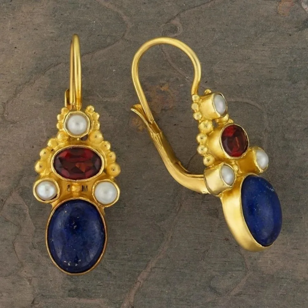 Vintage Drop Earrings Inlaid Synthetic Gems Statement Earrings Design Ear Jewelry For Women