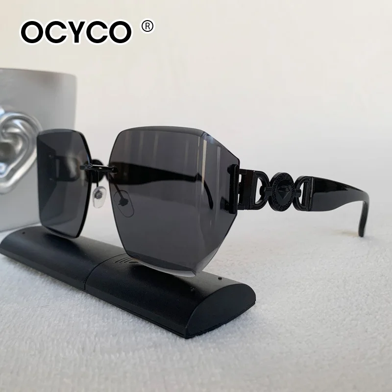 Quadratische randlose Punk-Sonnenbrille für Damen, 2025, Luxusmarke, gebogen, großer Rahmen, Sonnenbrille, Outdoor-Sonnenbrille, UV400