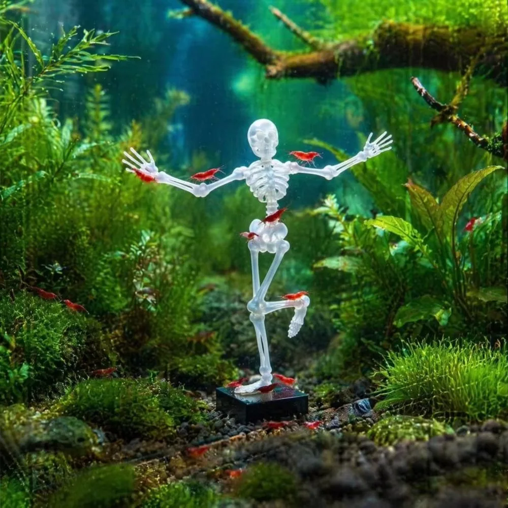Funny Dancing Skeleton Aquarium Bubbler Suction Base Movable Wiggle Dynamic Skeleton Ornament Adjustable Airflow Realistic
