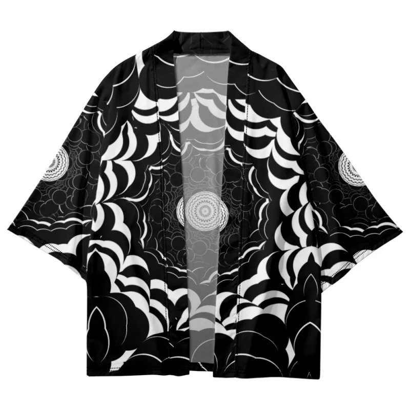 

Black White Circle Printed Men Women Summer Kimono Beach Shorts Japanese Cardigan Cosplay Yukata Clothing Harajuku Haori