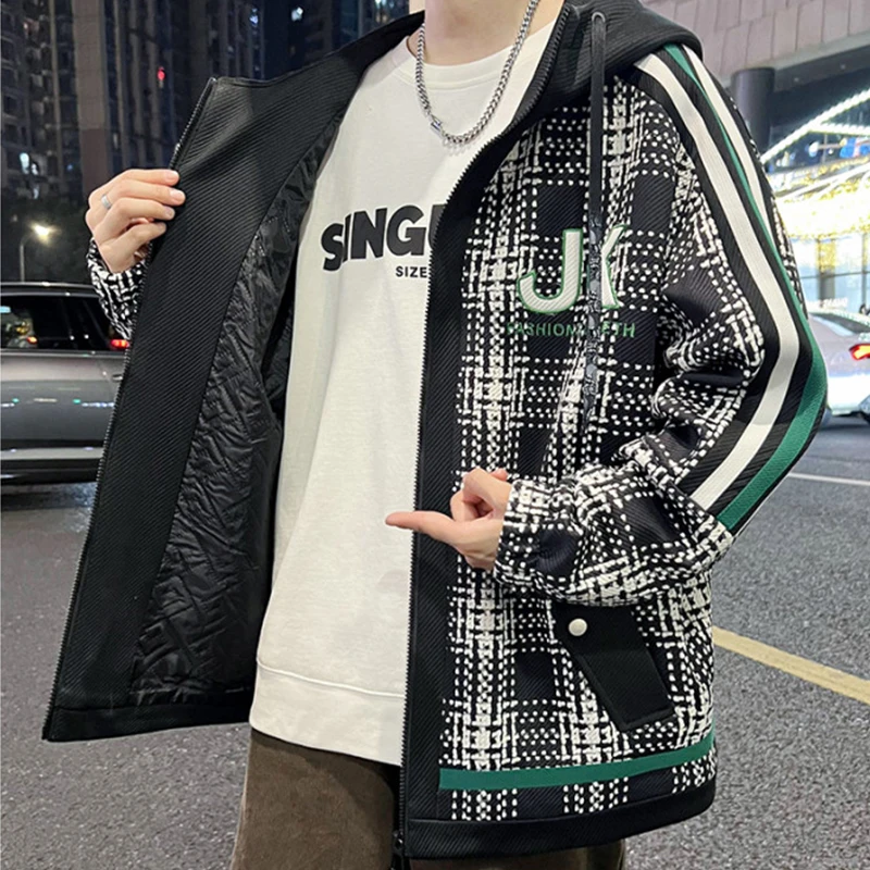 

High Quality Men's 2023 Autumn Thiken Hooded Jackets Trend Versatile Cotton-Padded Coats Youth Streetwear Loose Tops Warm Parkas