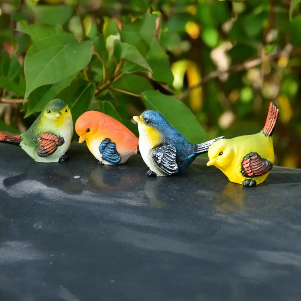 Resin Birds Ornament Miniature Garden Decorations 4pcs Resin Bird Figurines Waterproof Outdoor Yard Ornaments Sunproof for Patio