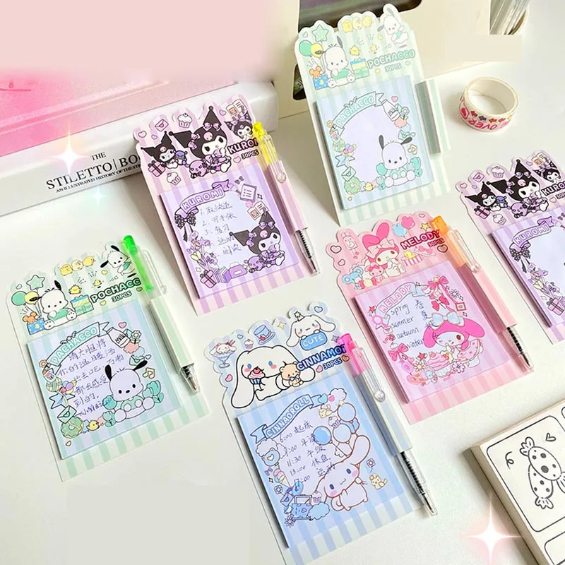 24pcs/lot Sanrio Melody Kuromi Memo Pad Pochacco Cinnamoroll Sticky Notes Stationery Notepad Planner Post School Supply