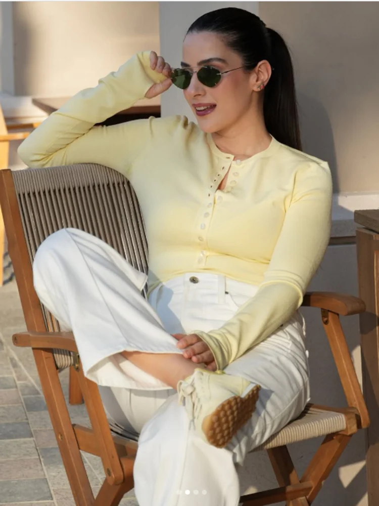 Women's half-open-neck buttoned knitted one-piece dress - slim-fitting stretch long-sleeved base shirt top - 2026 new style