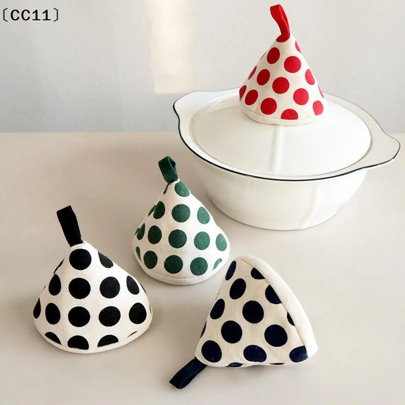 Cotton Linen Polka Dot Triangular Pot Handle Holders Heat Insulation Hanging Loop Perfect For Kitchen Cooking Baking〔CC11〕