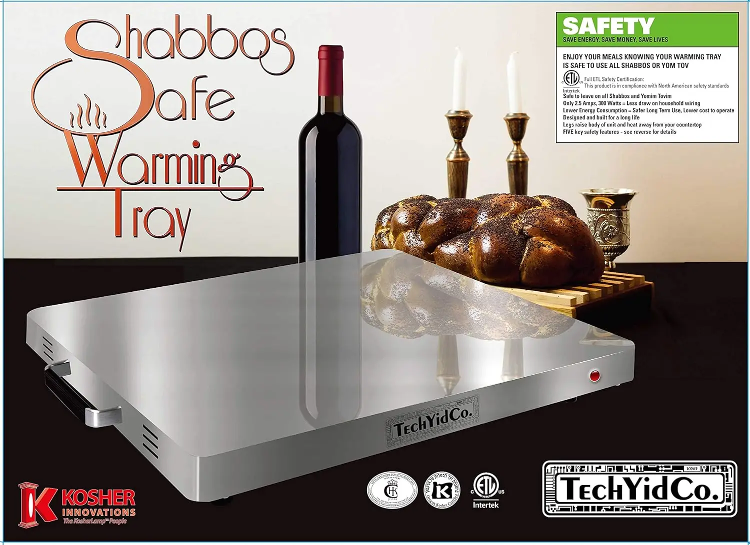 

Shabbos Compliant Electric Warming Tray with Automatic Temperature Control for Safe and Convenient Use