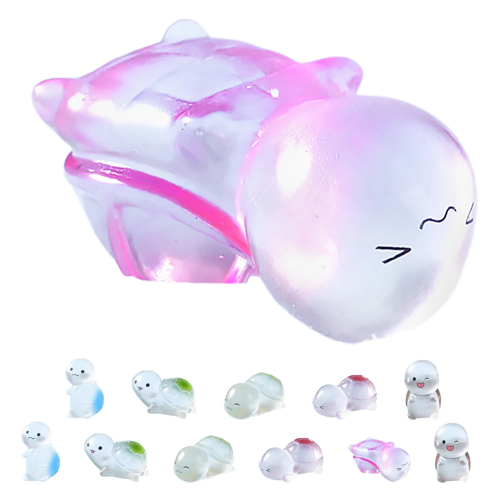 

12pcs Night Glow Turtle Decor Mini Resin Animals Garden Accessories Fairy L scaping Statue Figurines Ocean Bulk Small