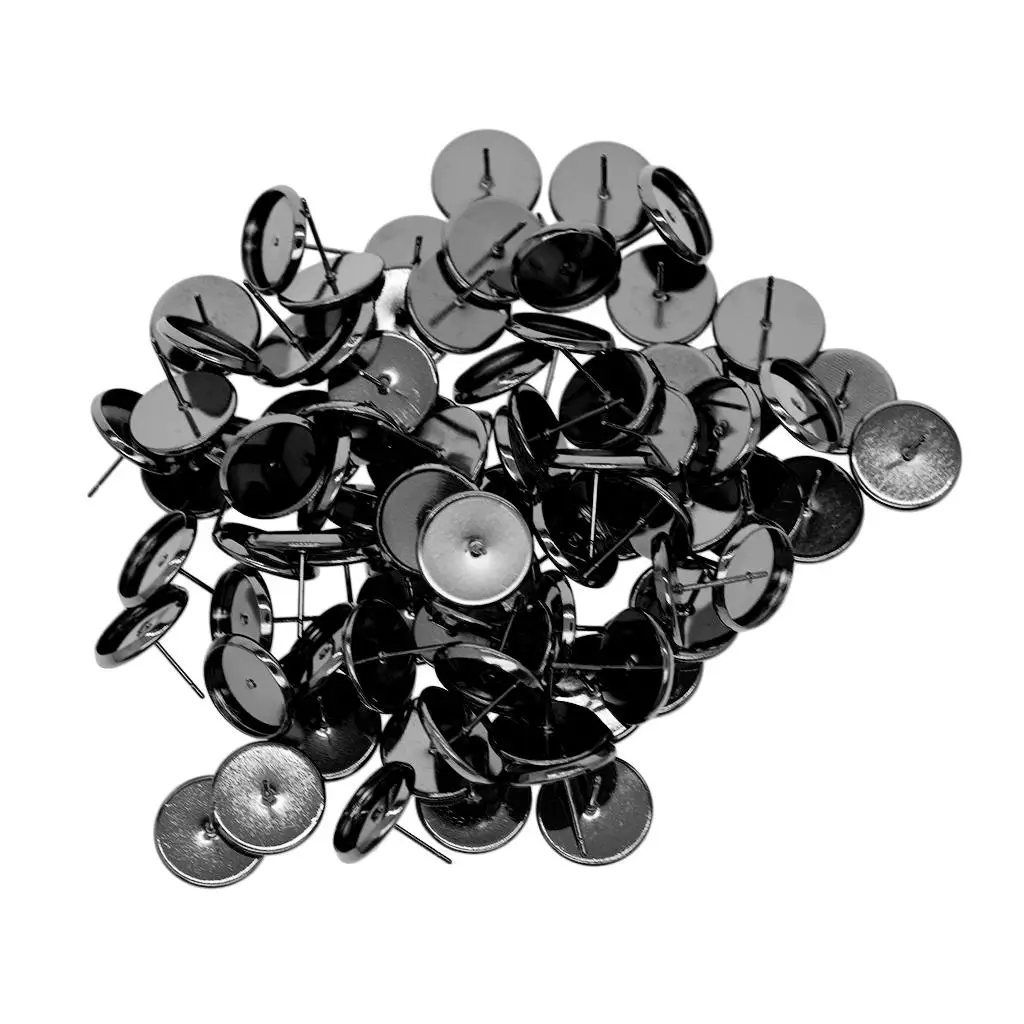 

100pcs Stud Earring Blanks Cabochon Blank Bezel Setting Base Black 10mm
