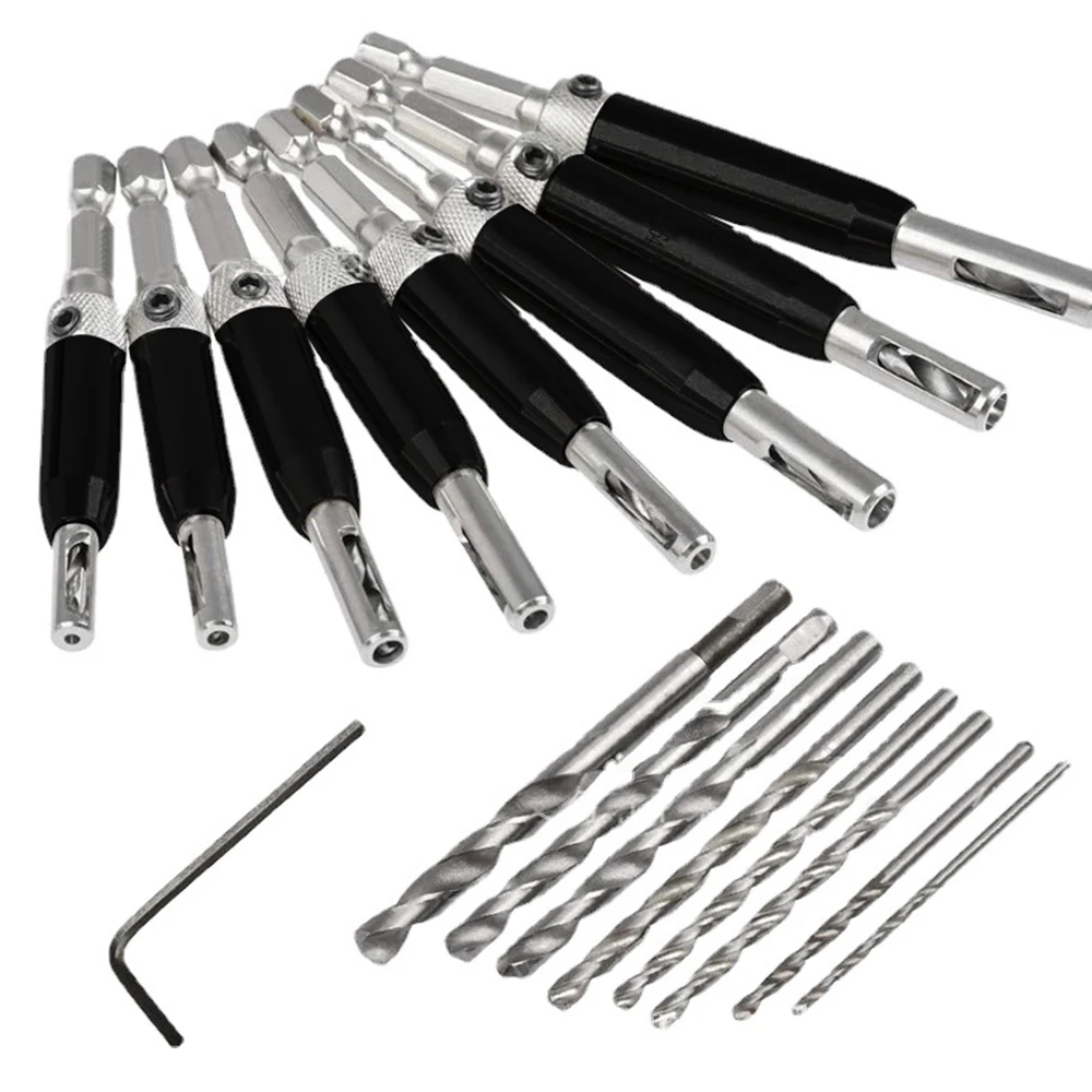 

17pcs Self Centering Hinge Tapper Core Drill Bit Set,8 Replacement Drill Bits Woodworking Adjustable Door Window Drill Bits