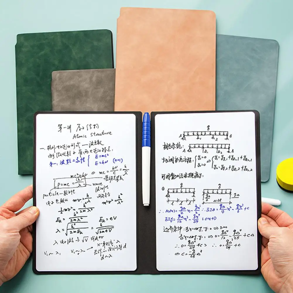 A5 Whiteboard Notebook Reusable Faux Leather Shell Double-sided Notepad Whiteboard Notebook Portable Student PU Writing Board