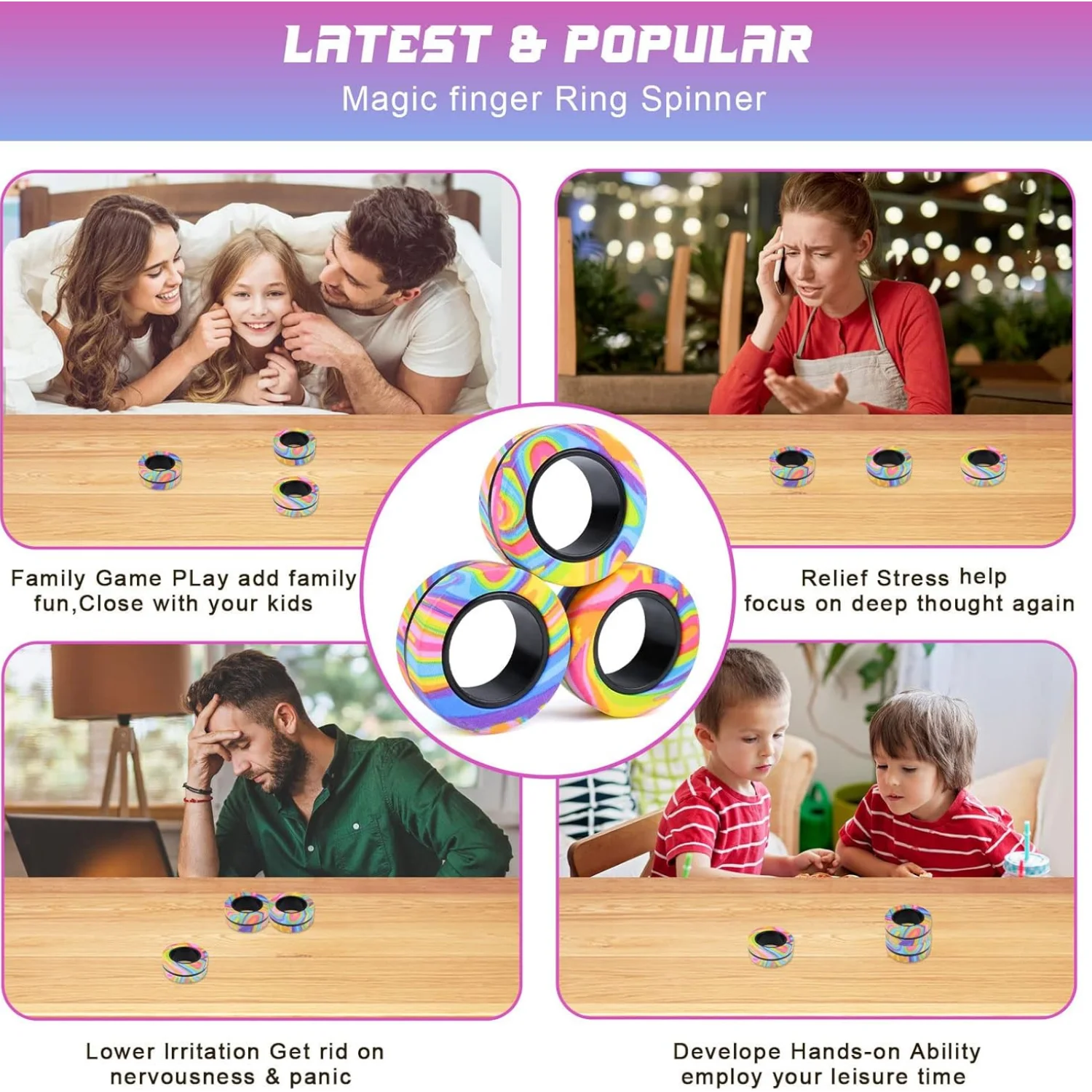 Magnetische Ringe Zappelspielzeug, ADHS Angst Magnetischer Fingerspinner Coolstes Magnet Stressabbau-Spielzeug für Kinder Erwachsene Teenager Geschenke