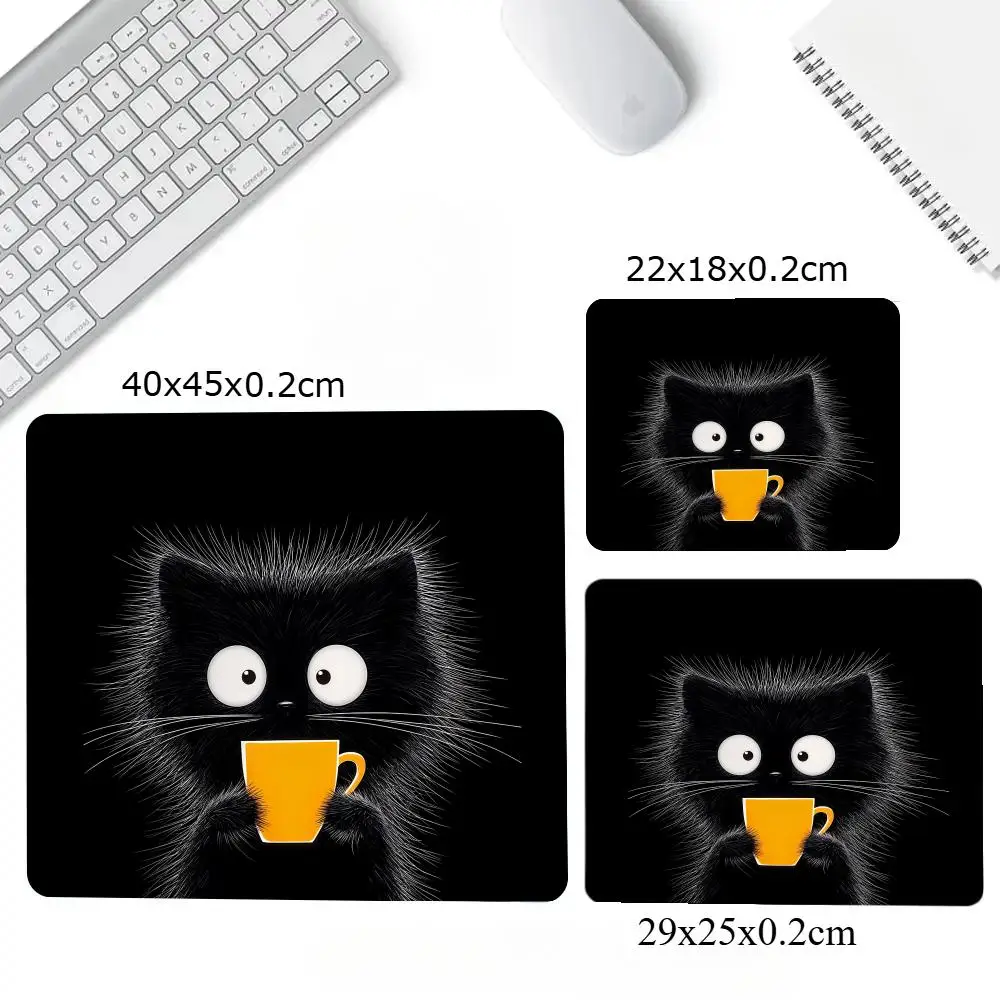 Fun Black Cat Hot Drink Printed Mouse Pad Square Office Game Computer Table Mats HD Rubber Anti-slip Mousepads Small Desk Pads