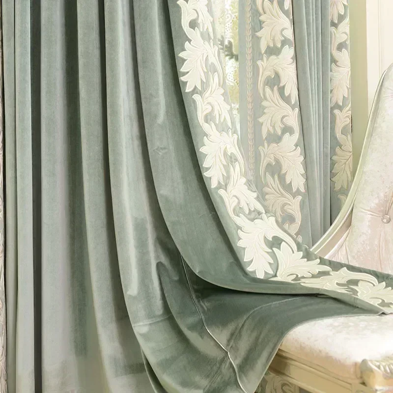 

Fashion Custom Size Luxury Embroidered Curtains for Living Room Bedroom and Dining Room Green Blackout Curtains Window Draps