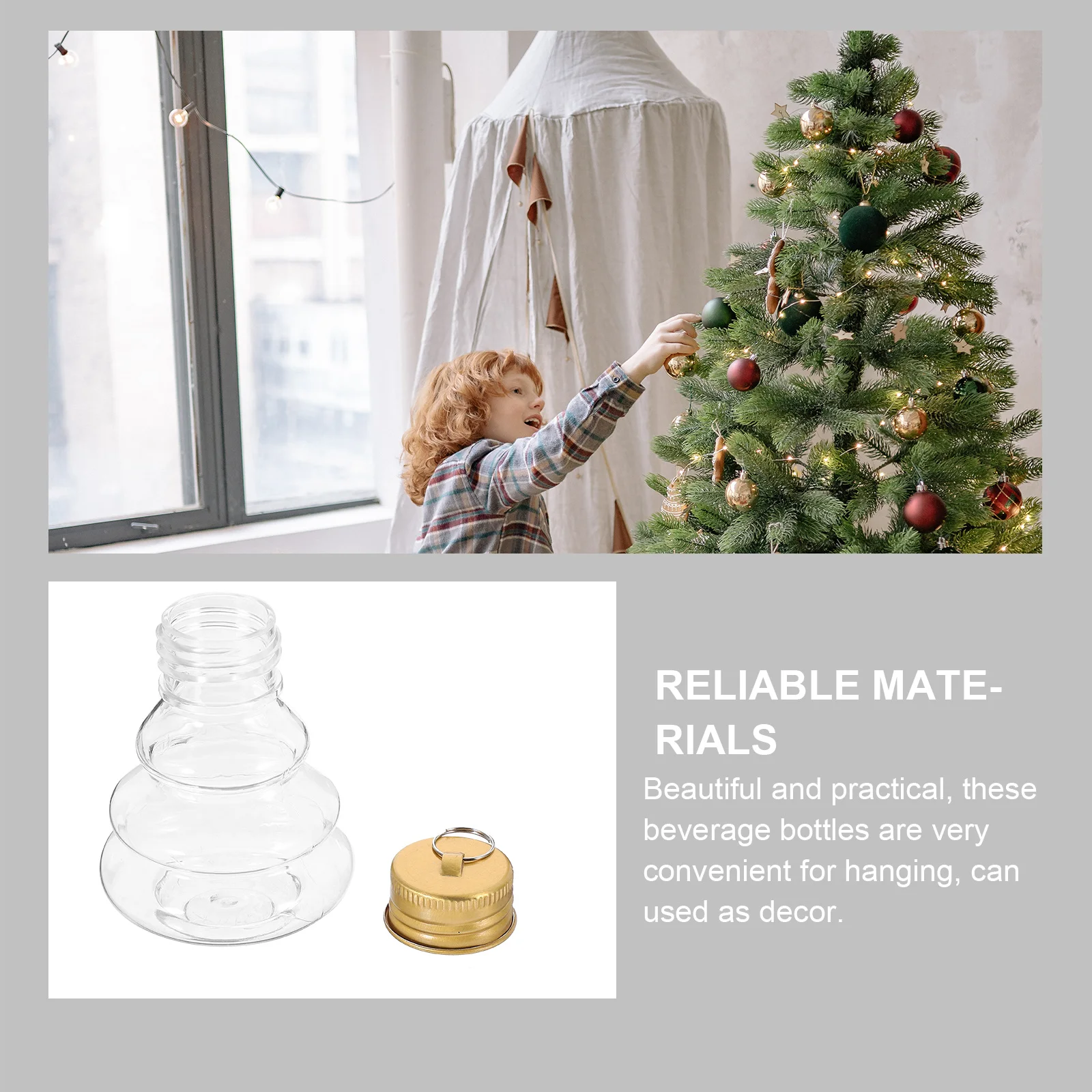 

10Pcs Christmas Tree Shaped Decoration Pendant Reusable Juice Bottles Empty Drinks Bottle for Festive Party Home Cafe Use