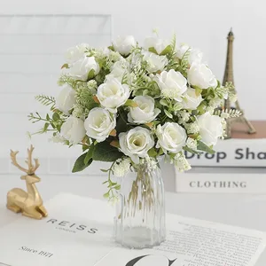 Artificial pink bouquet, white silk peony, 5 big head, 4 small sprouts, for wedding, home decoration, 30cm 10 Main Sales Giant Flower - №9