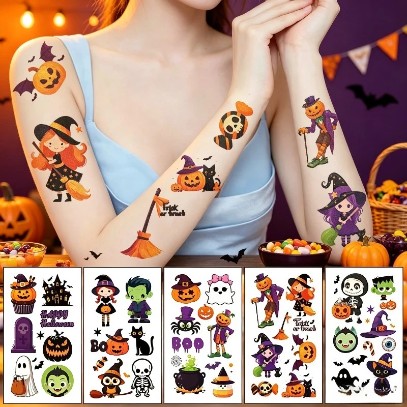10 Sheets！！ Halloween Pumpkins Tattoo Sticker Temporary Fake Tattoo Arm Hands Body Waterdichte Tatouages Pour Gift Kids Toys