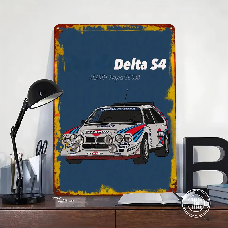 Sports Car Delta S4 Abarth Tin Poster Customized Wall Art Retro Vintage Metal Signs for Fans Room Home Decoration Ornaments Cozy