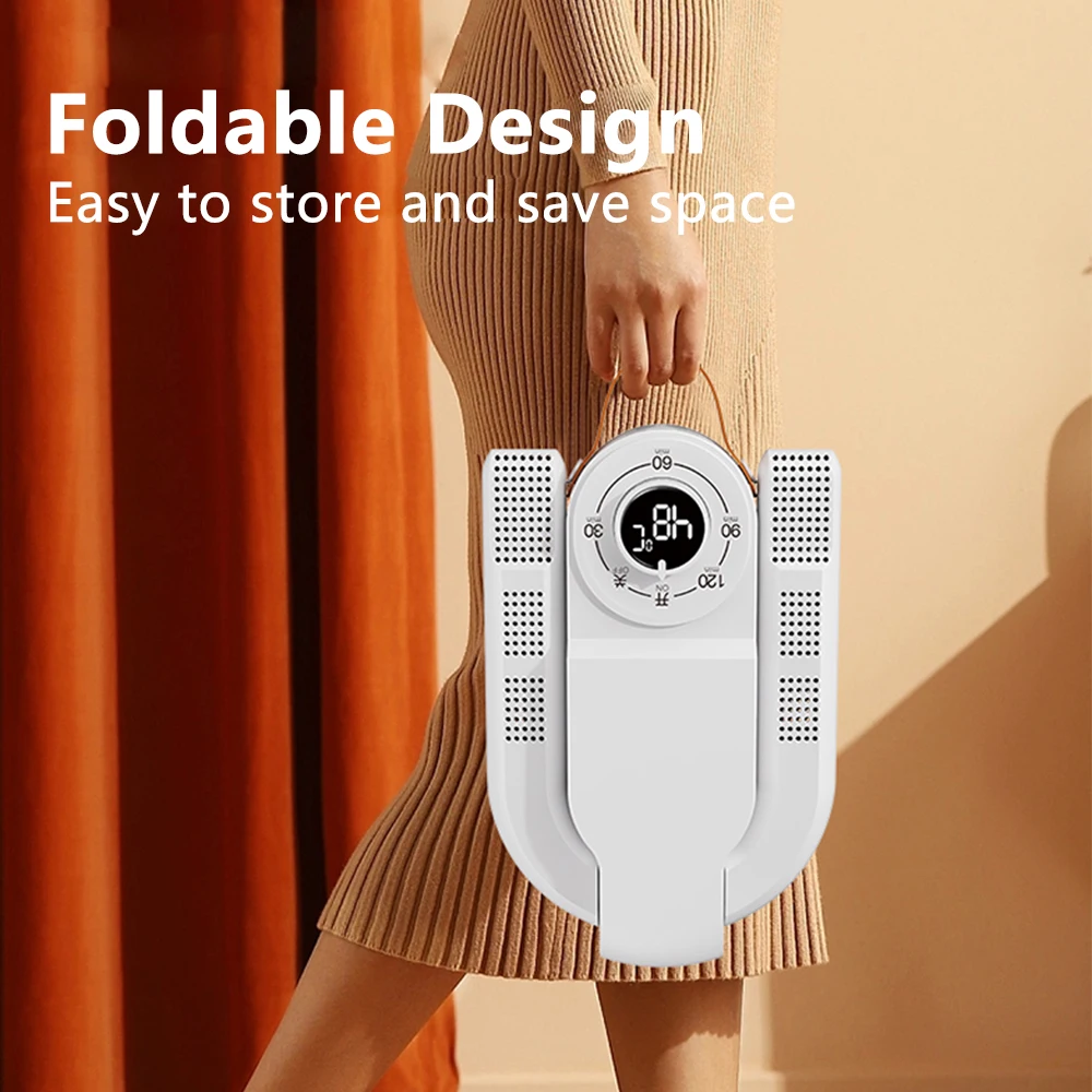 Secador de zapatos desodorizante temporizado para el hogar, dispositivo de secado de zapatos de aire caliente plegable, calentador de zapatos para adultos y niños
