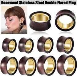 1PC Rosewood Double Flared Plug Stainless Steel Hollow Ear Tunnels Ear Stretcher Gauge Plugs Ear Lobe Expander Piercing Jewelry