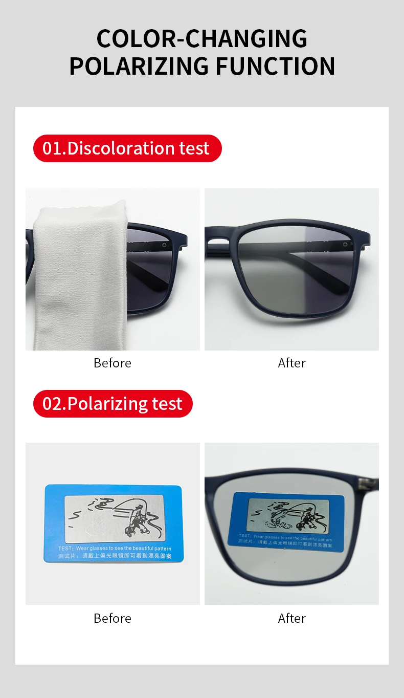Modische Photochrome Polarisierte Vintage-Sonnenbrille für Männer und Frauen Quadratische Markendesigner-Sonnenbrille Herren Fahr- und Angelbrille – Detail 4