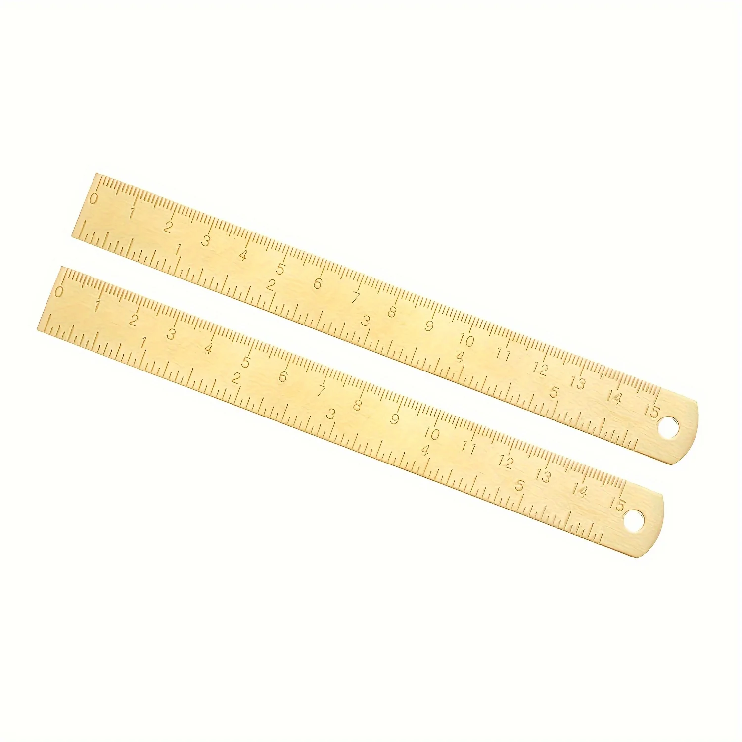 2 قطعة/1 قطعة 6 بوصة مسطرة نحاسية، 1 مم سميكة مزدوجة النطاق الإنجليزية والمترية مع علامات محفورة، مقبض وفتحة للتعليق، هدية عيد الميلاد