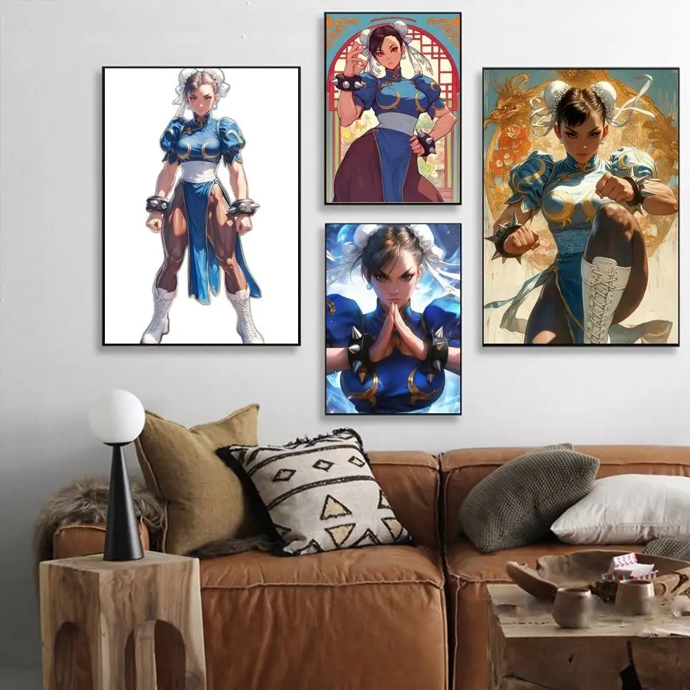 1PC Poster Chun-Li de Street Fighter Autoadesivo, Adesivo de Papel Artístico à Prova d'Água para Decoração de Parede de Cafeteria, Bar e Quarto