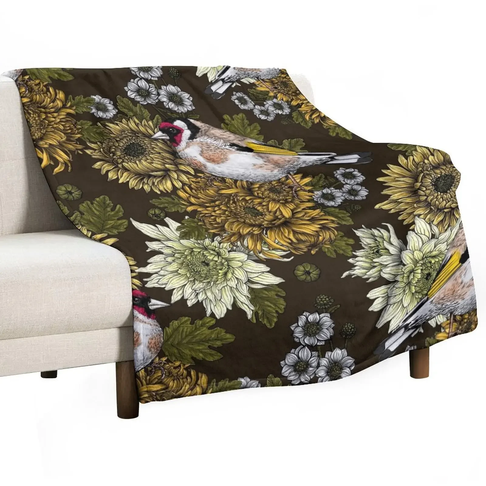 Goldfinch and chrysanthemum flowers Throw Blanket Tourist Kid'S bed plaid Blankets