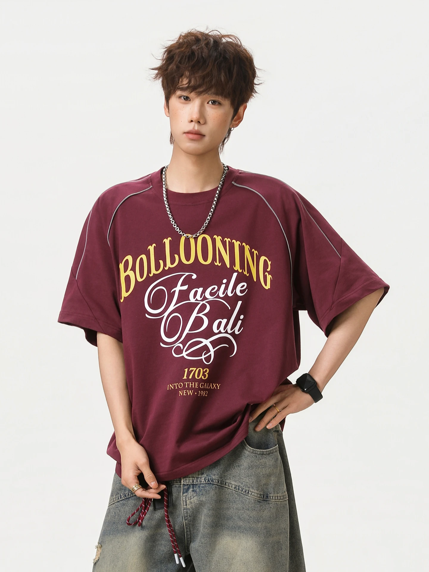 Casual Loose Men's T-irt ort Sve Printed Hip Hop Lettering Faionable BF Sle Couple Matching Tee Youth Summer Wear