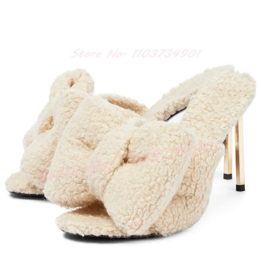 Klapki damskie na metalowym obcasie w kształcie motyla, w kolorze mlecznej bieli, z odkrytymi palcami, na wysokim obcasie, modne klapki na imprezę.