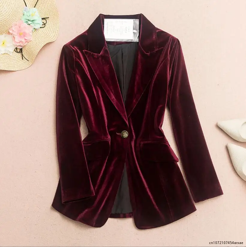 

Women's Autumn Winter Long Blazer Office Ladies Slim Suit Jacket Velvet V Neck Single Button Solid Casual Outwear JJ389
