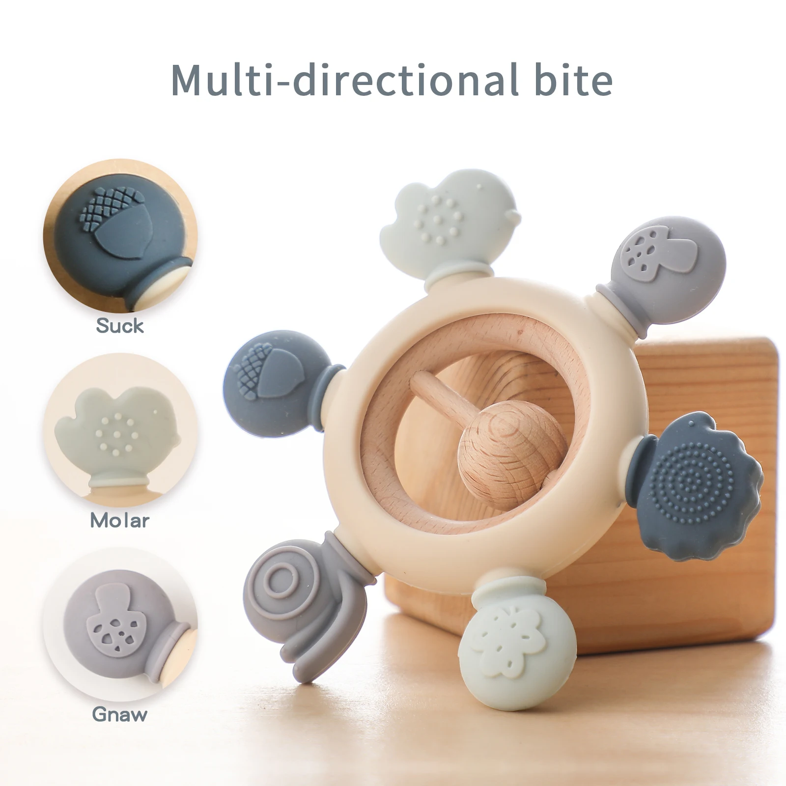 Wooden Baby Teether Teething Ring, Crochet Sheep Rattle Teether, BPA-Free Animal Toy, Montessori Newborn Gift