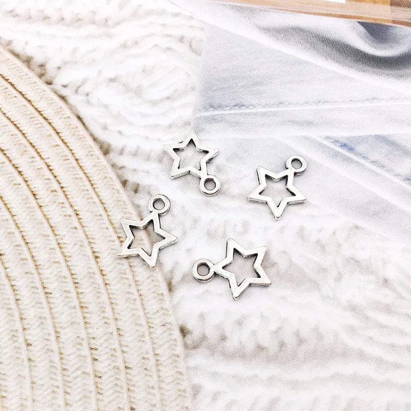 50pcs Vintage Tibetan Antique Silver Bronze 12x9mm Hollow Star Pentagram Charms Pendant for DIY Bracelet Necklace Jewelry Making