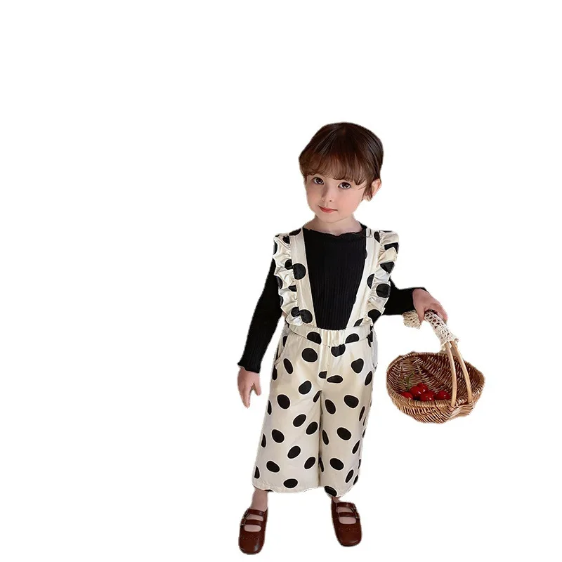 Girls' Set Long Sleeve Stretch Base Shirt with Polka Dot Overalls24Autumn and Winter New Fashion Foreign Trade Children's Wholes 5