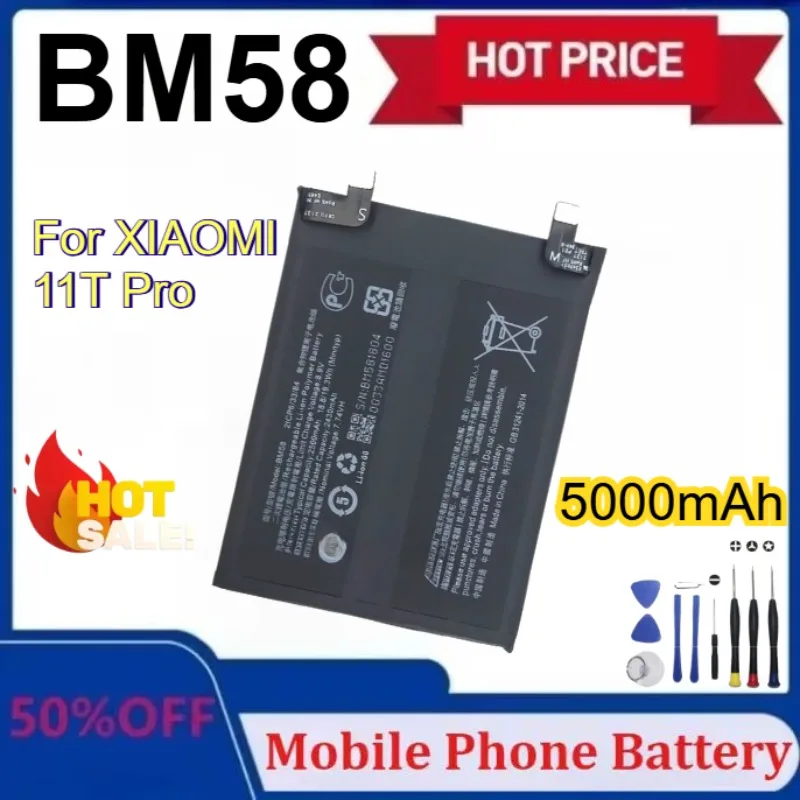 

Модернизированные аккумуляторы для мобильных телефонов BM58 5000 мАч для Xiaomi 11T Pro 5G/Mix 4, сменные аккумуляторы для телефонов + инструменты