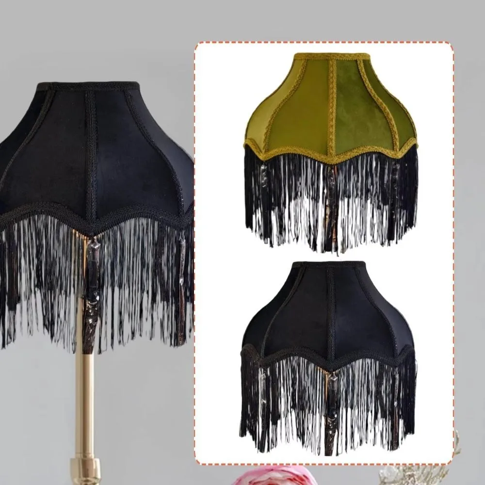 European Style Fabric Texture Lampshade Tassels Flared Fabric Lampshade Vintage Style Textured Tassel Lamp Shade Bedroom