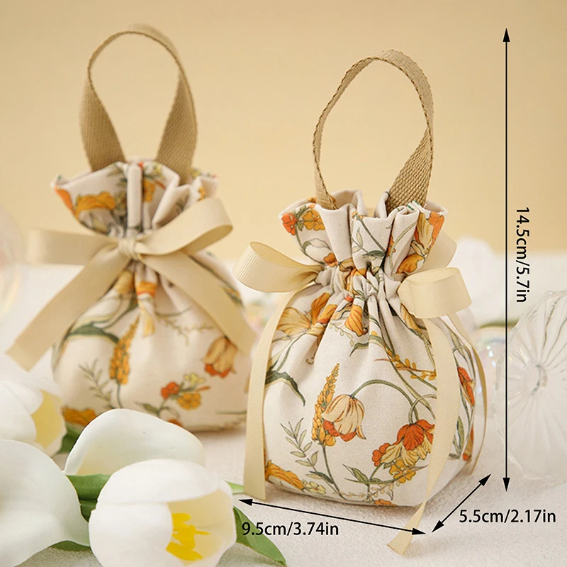 1 قطعة حقيبة حلوى الزفاف زهرة يده أكياس الحلوى الزفاف جودي أكياس التعبئة المحمولة الأزهار الرباط حقيبة تخزين الحلوى