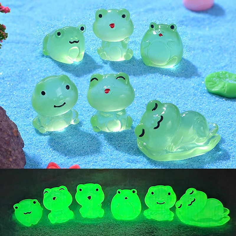 Figurine Luminous Miniature Funny Frog Animals Micro Landscape Ornaments For Fish Tank Car Decorations Home Desk Decor