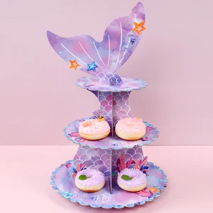 Mermaid Tail Cupcake Stand Under the Sea Little Little Birthday Fiest Decor Birrhday Party Decoración para niños Suministros para niñas 10 mejores ventas de soporte de pastel azul - №10