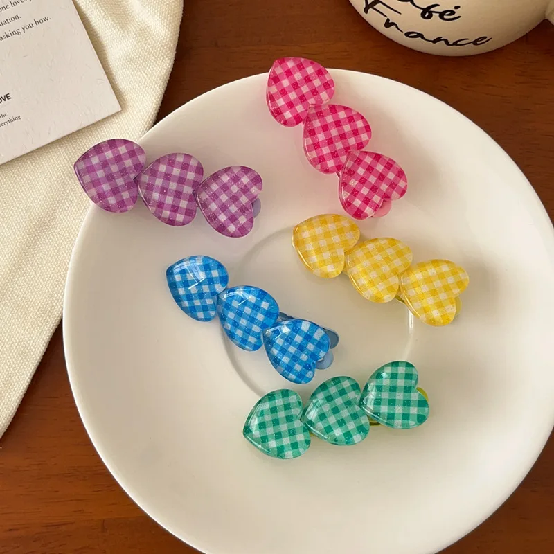 女の子のためのハート型の市松模様のヘアクリップ,カワイイヘアクリップ,子供のための美しいヘアアクセサリー,無地,甘い髪の装飾
