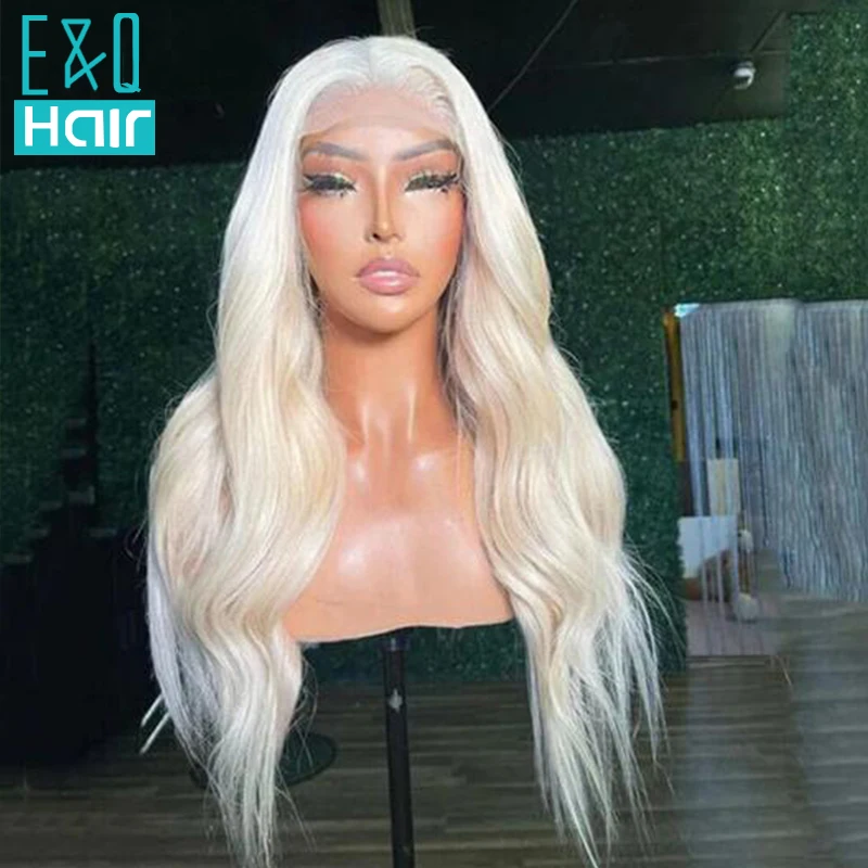 Platinum Ash Blonde Colored Body Wave T Part Transparent Lace Front Human Hair Wig Pre Plucked For Woman On Sale Frontal Wigs